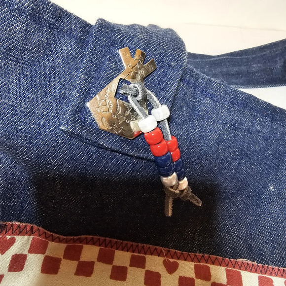 Denim Hand Made Tote Bag Purse With Red Cloud Corn Patch Sewd On (14"×16.5") see - Picture 2 of 8